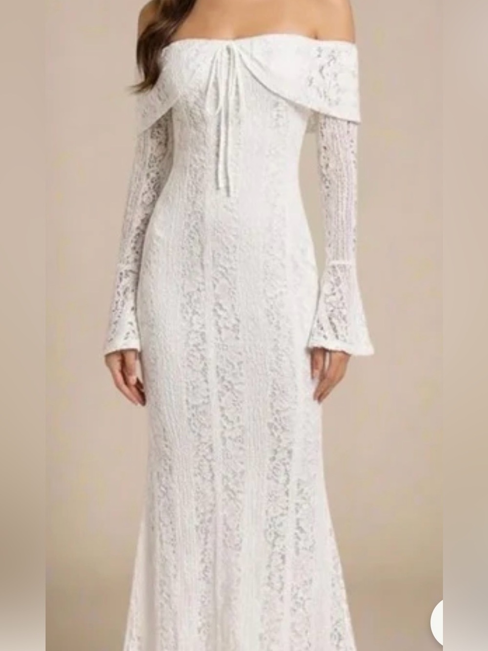 Elegant Off-Shoulder White Lace Long-Sleeve Maxi Dress